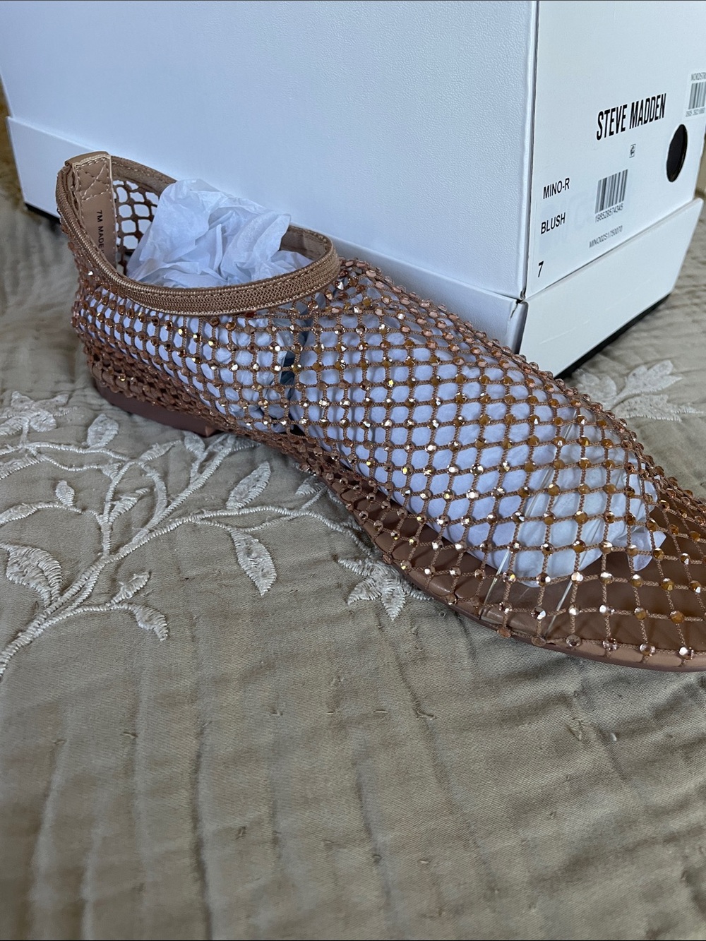 Steve Madden Tan Mesh Crystal Slip-On Mule